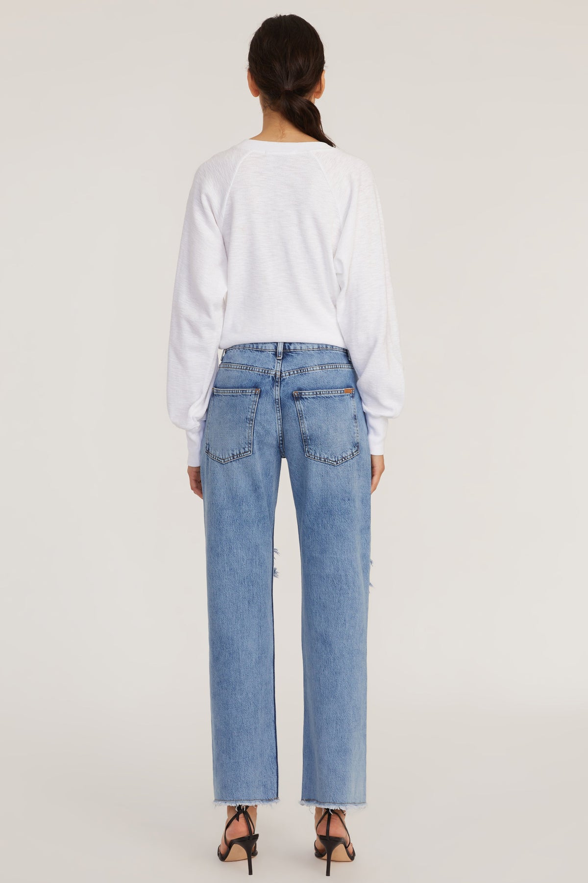 Dylan Distressed Washed Denim Pant in Indigo Medium Stone Wash