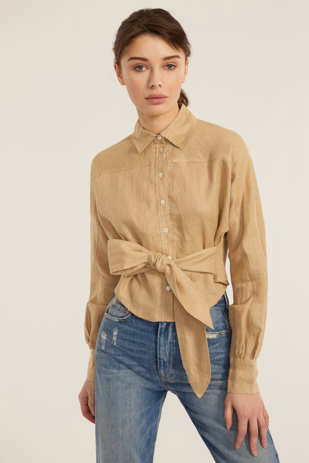 Cropped Button Down Shirt with Ties