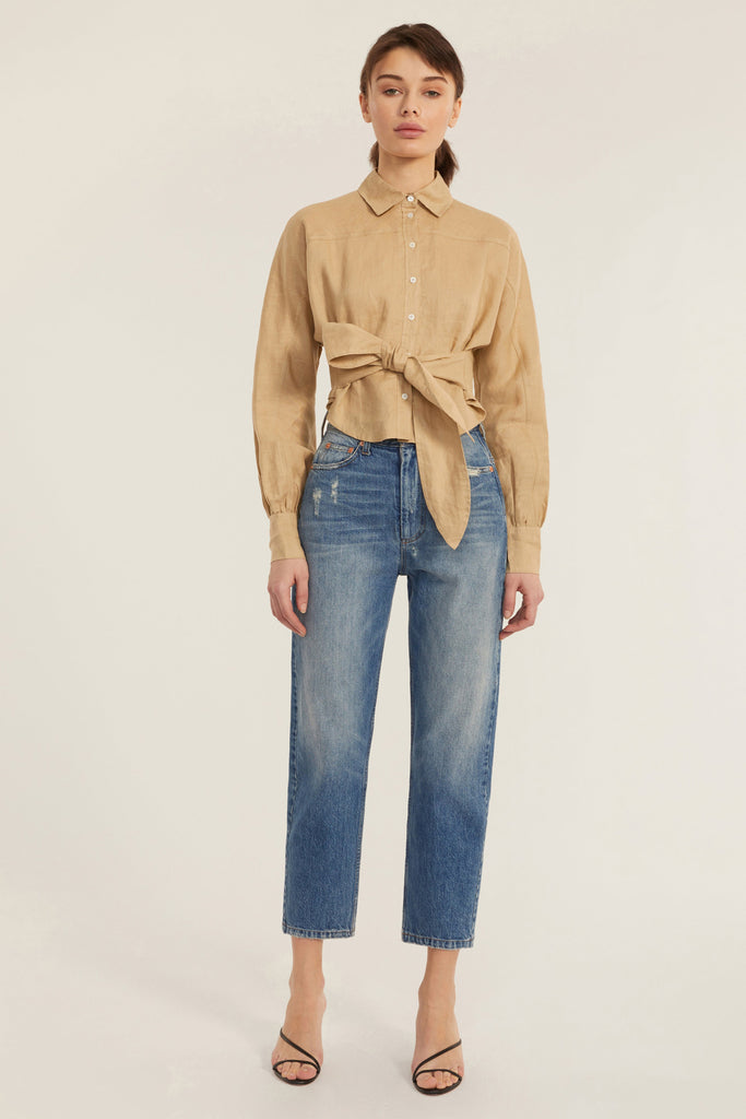Cropped Button Down Shirt with Ties
