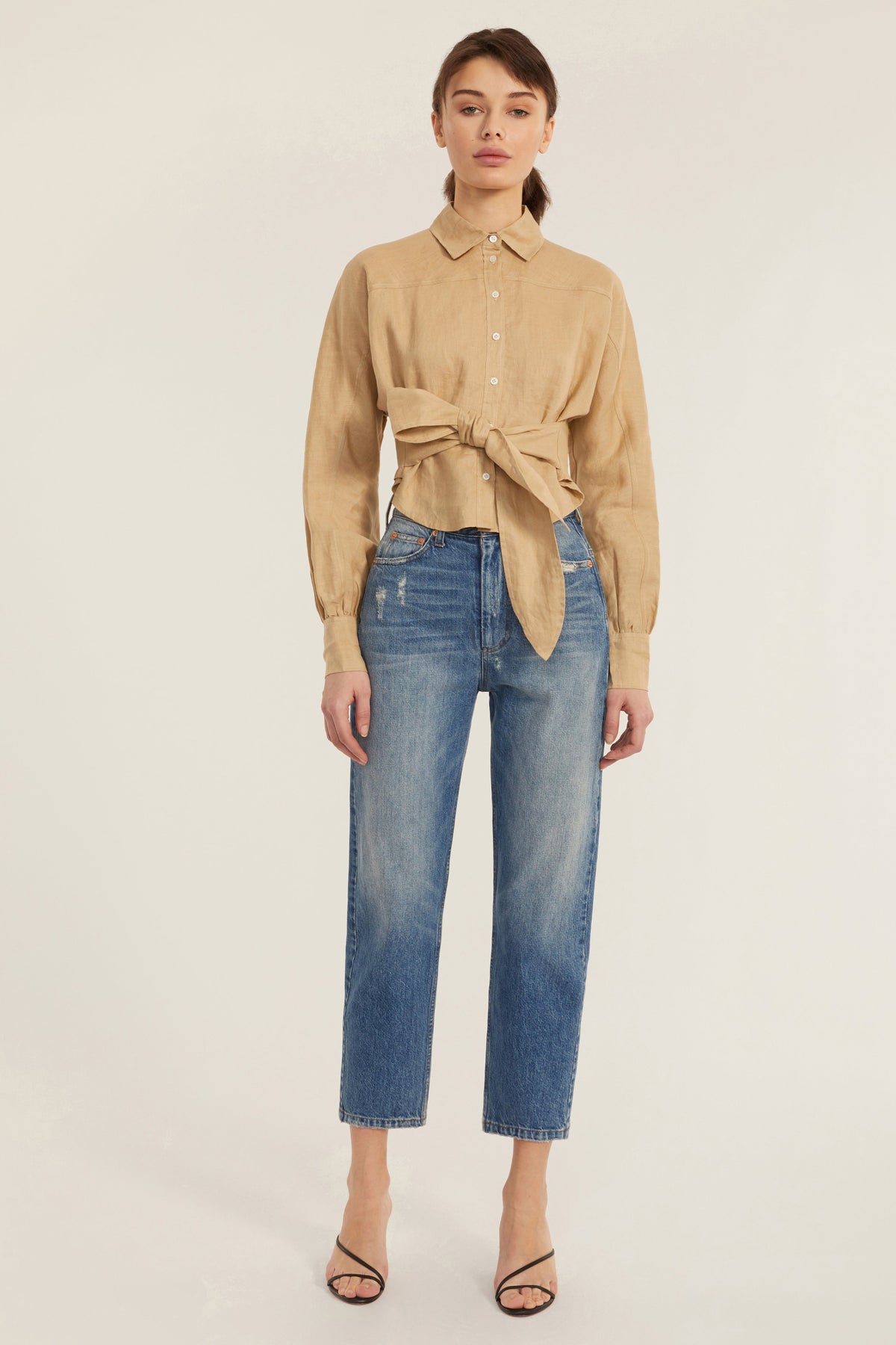 Cropped Button Down Shirt with Ties
