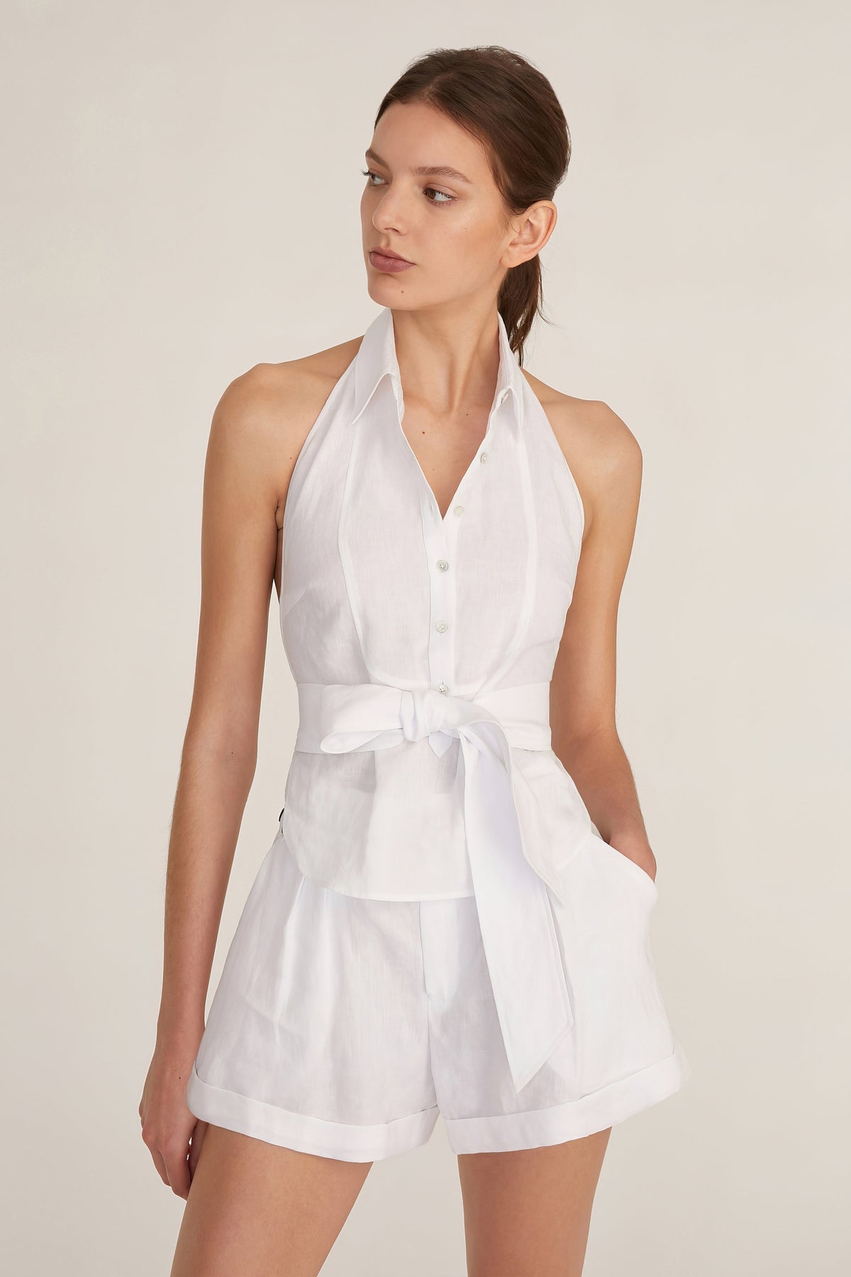 Evie Linen Dickie in Linen White