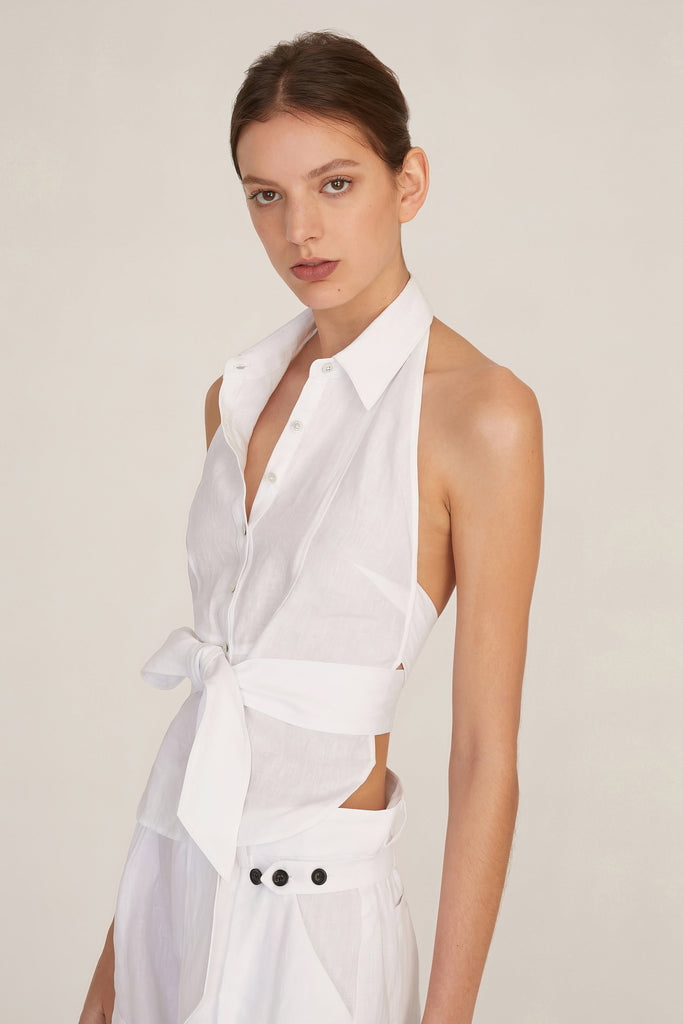 Evie Linen Dickie in Linen White
