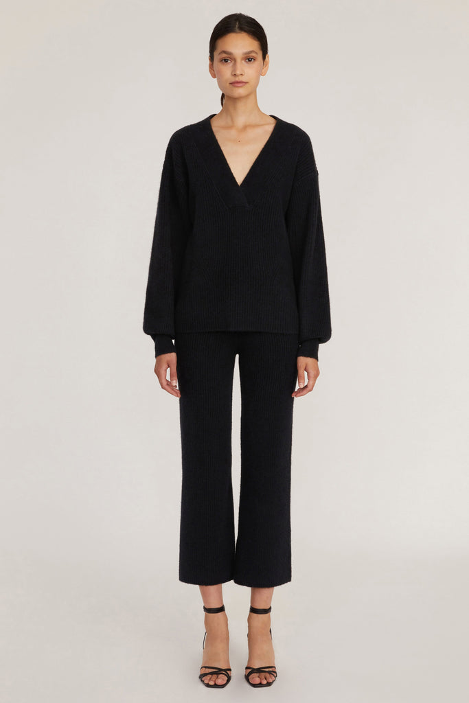 Fritz Ribbed Cashmere Blend V Neck Sweater in Black