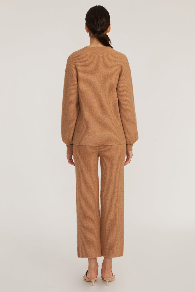 Fritz Ribbed Cashmere Blend V Neck Sweater in Camel