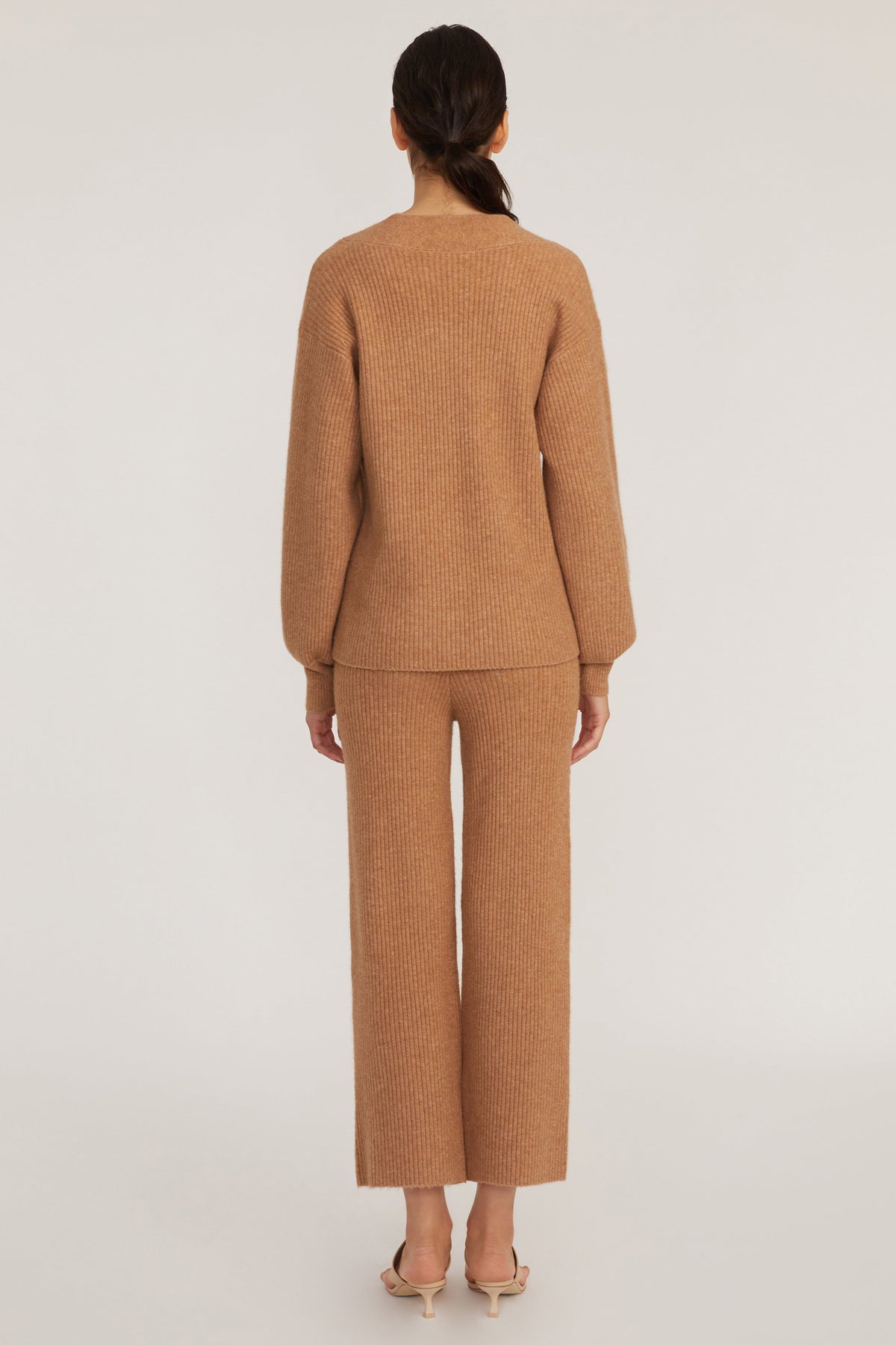 Fritz Ribbed Cashmere Blend V Neck Sweater in Camel
