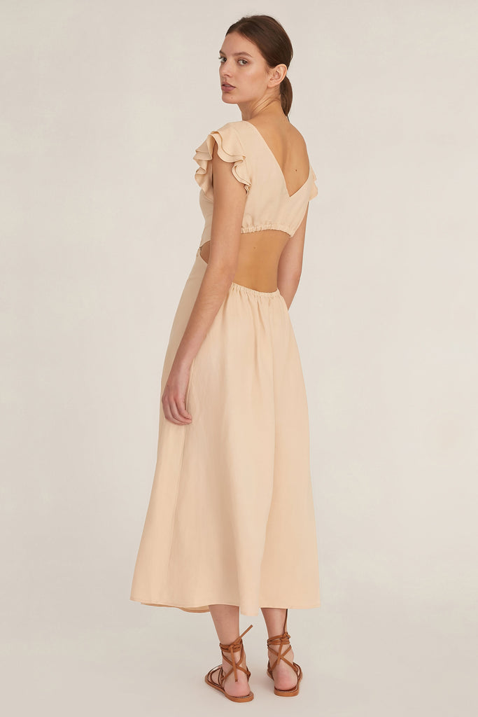 Kaia Linen Blend Cut Out Midi Dress