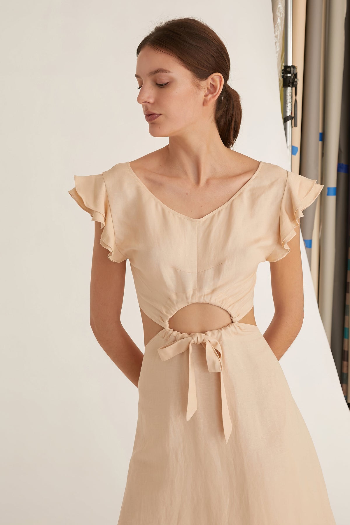 Kaia Linen Blend Cut Out Midi Dress