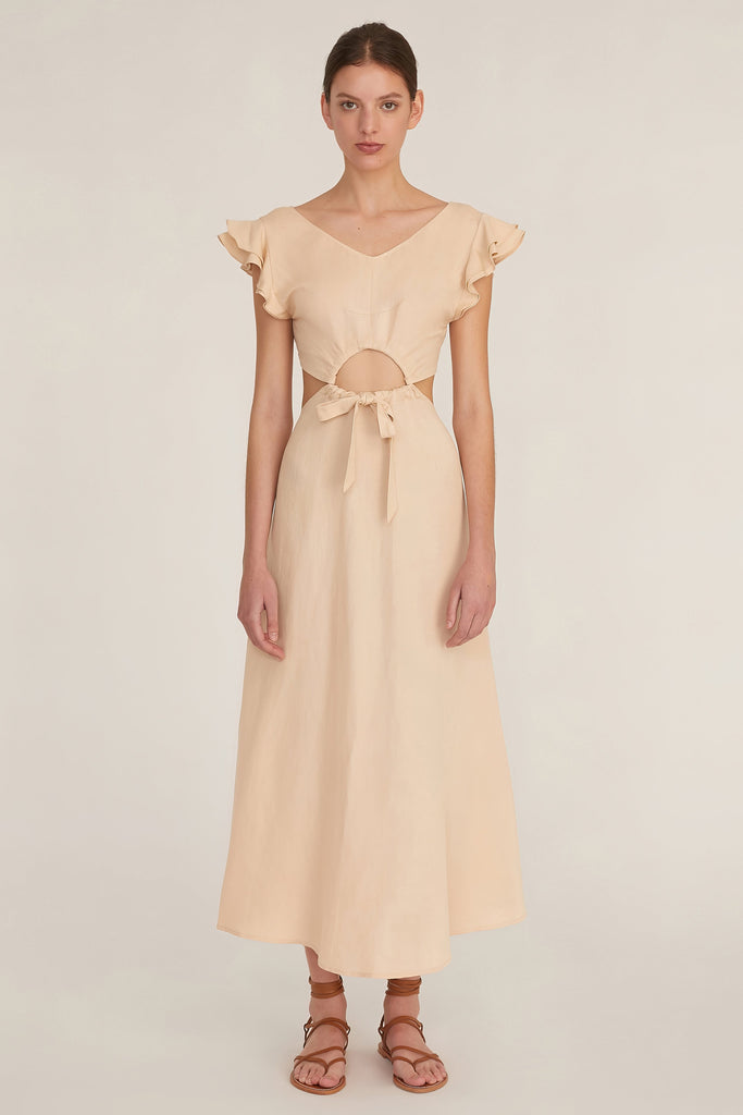 Kaia Linen Blend Cut Out Midi Dress