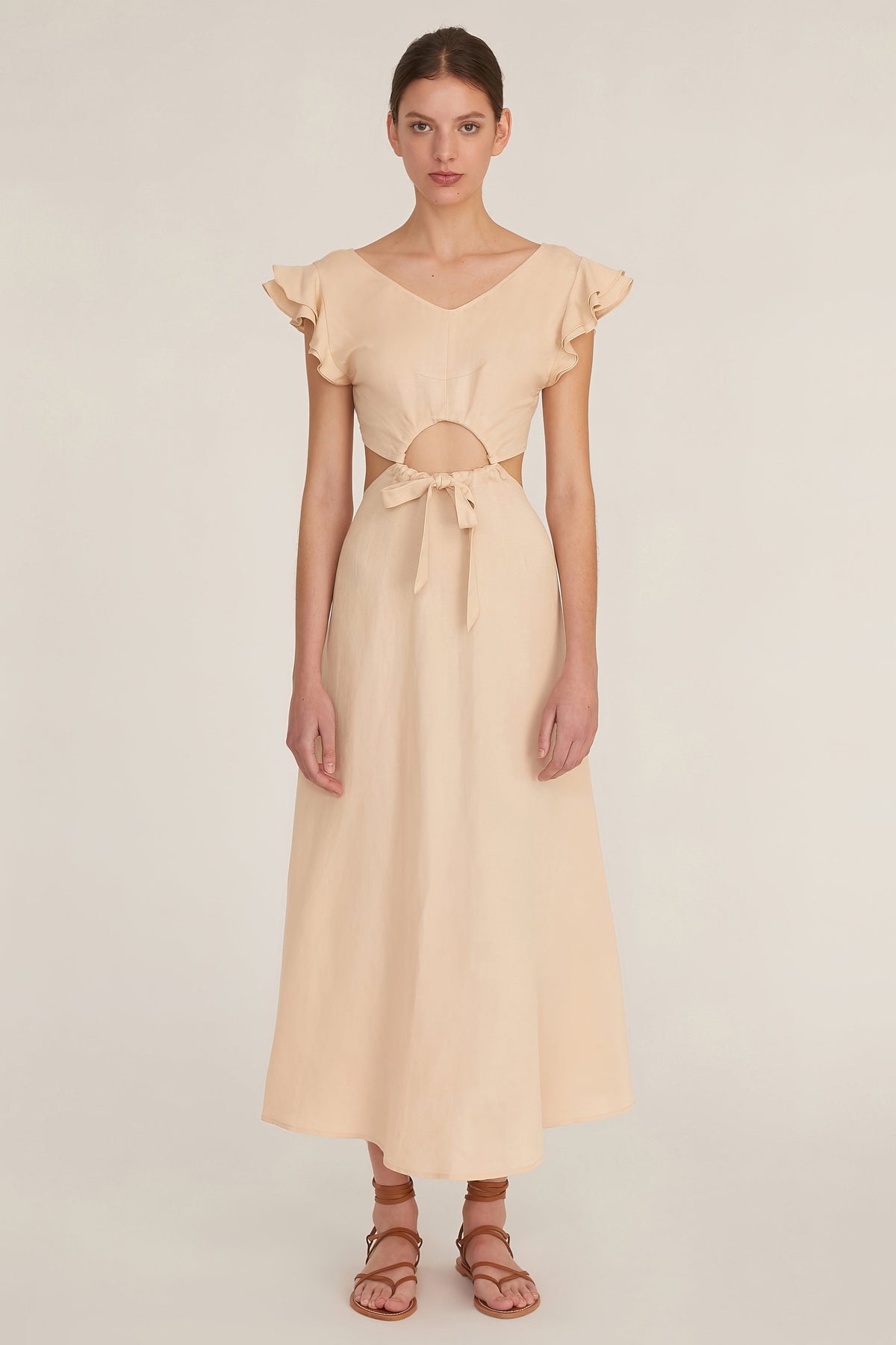 Kaia Linen Blend Cut Out Midi Dress