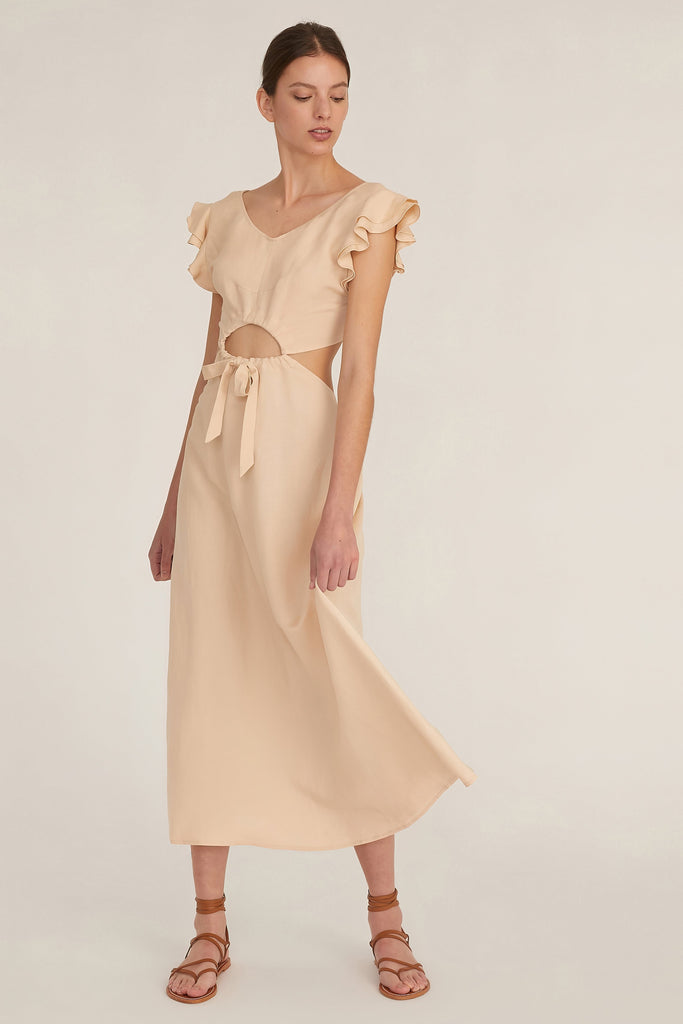 Kaia Linen Blend Cut Out Midi Dress