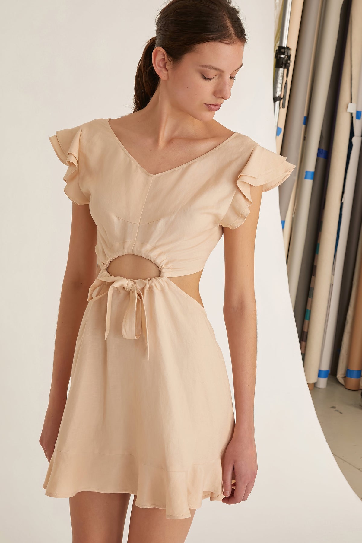 Kaia Linen Blend Cut Out Mini Dress