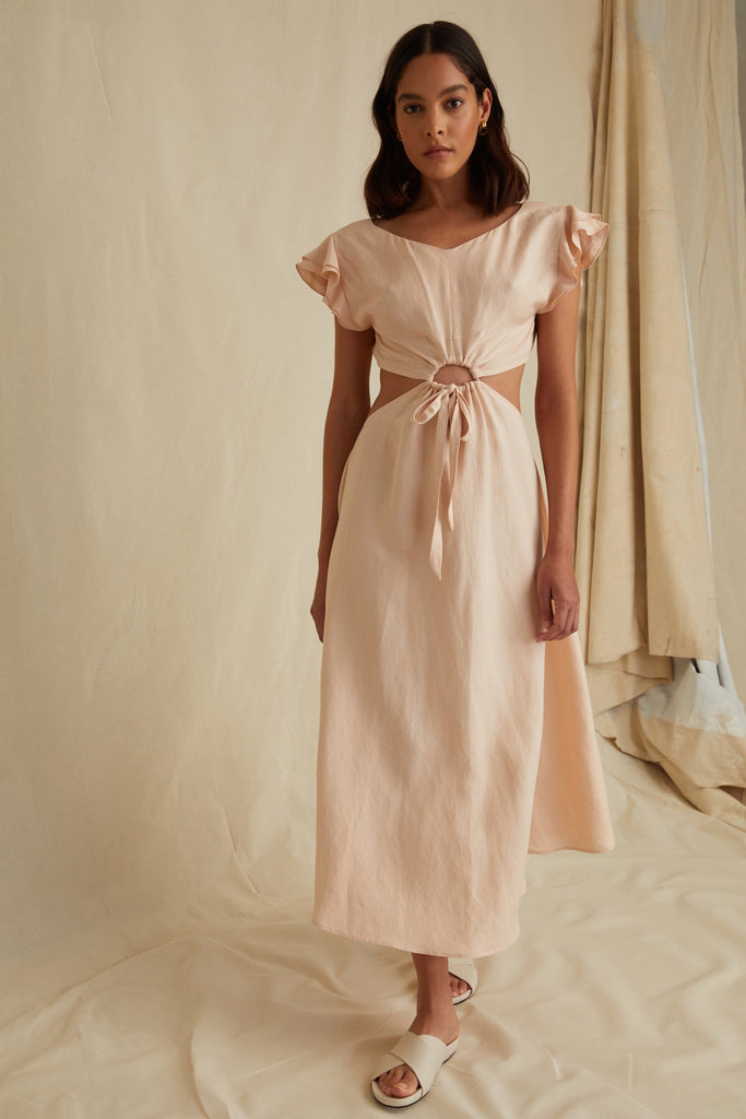 Kaia Linen Blend Cut Out Midi Dress