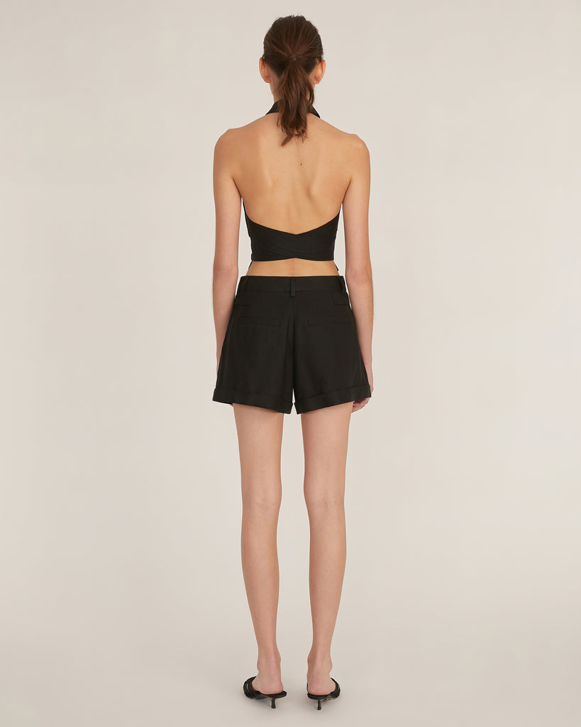 Kenny Linen Button Tab Short in Linen Black