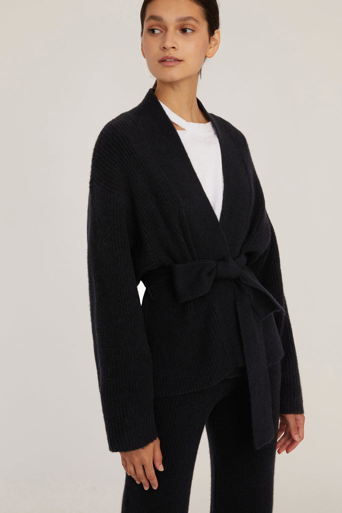 Kyrie Cashmere Blend Cropped Cardigan in Black
