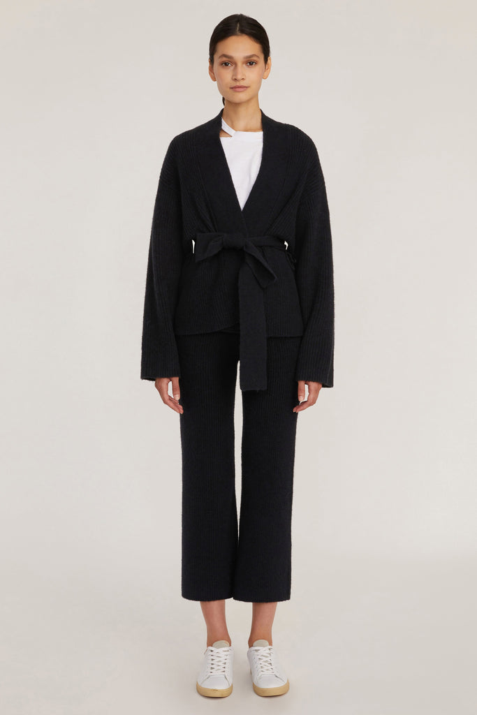 Kyrie Cashmere Blend Cropped Cardigan in Black