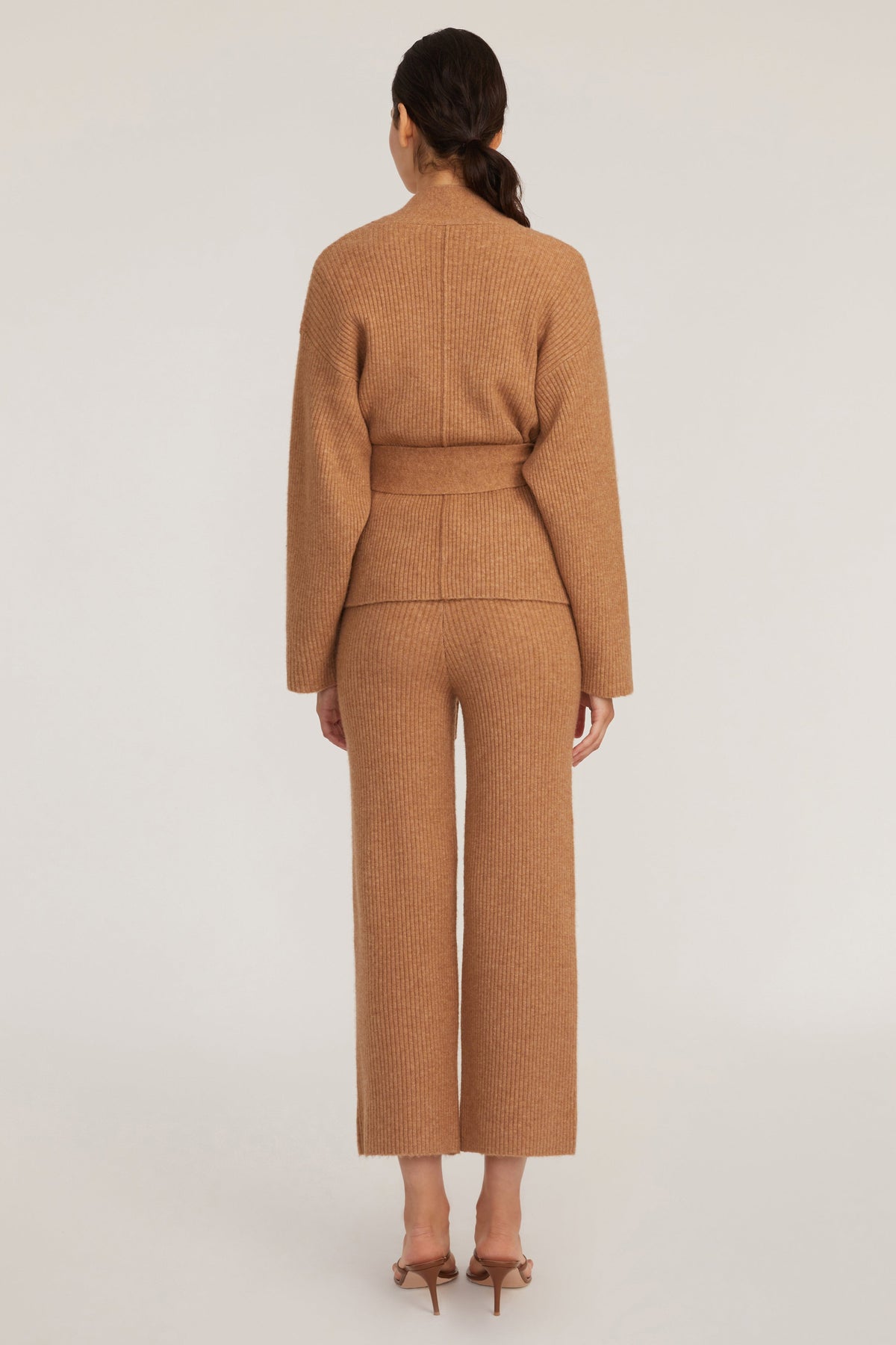 Kyrie Cashmere Blend Cropped Cardigan in Camel