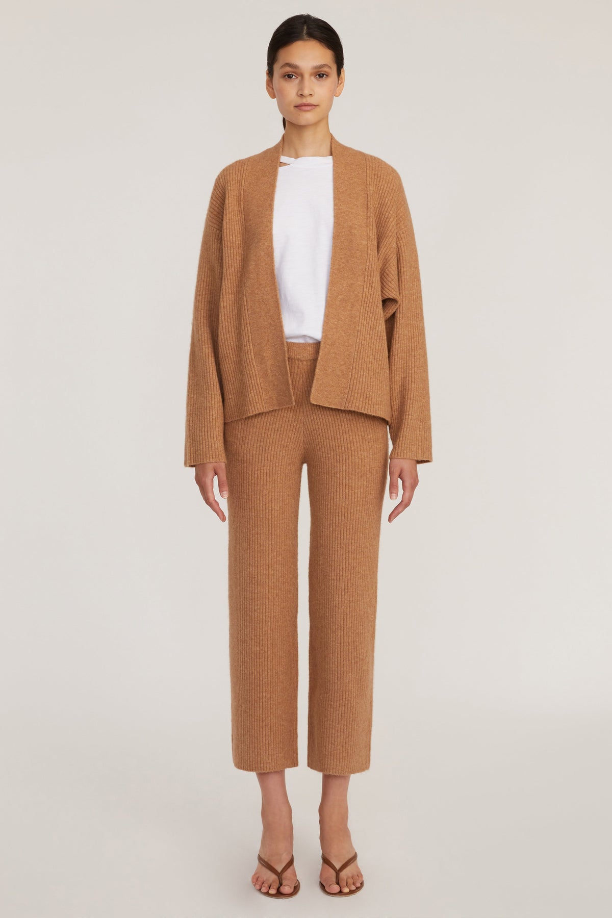 Kyrie Cashmere Blend Cropped Cardigan in Camel