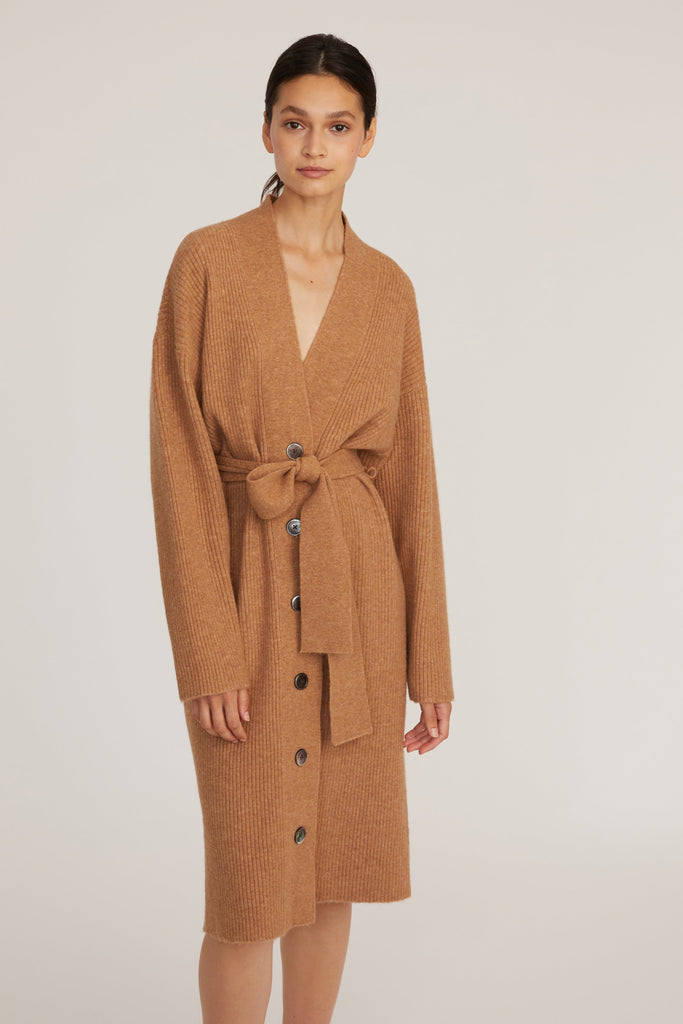 Kyrie Cashmere Blend Midi Cardigan in Camel