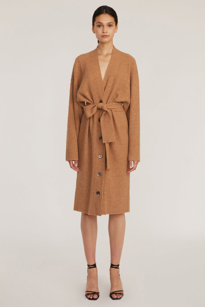 Kyrie Cashmere Blend Midi Cardigan in Camel