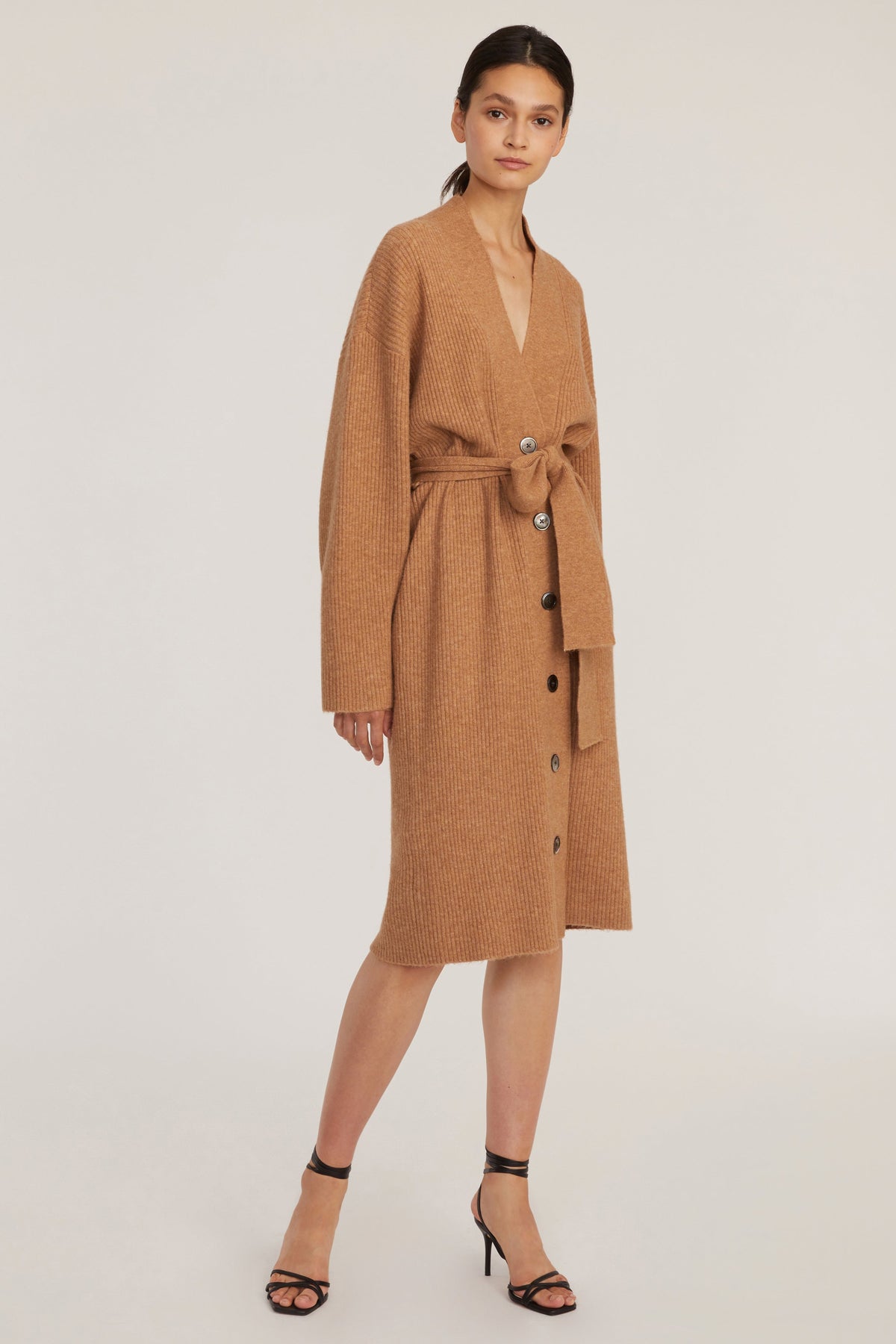 Kyrie Cashmere Blend Midi Cardigan in Camel