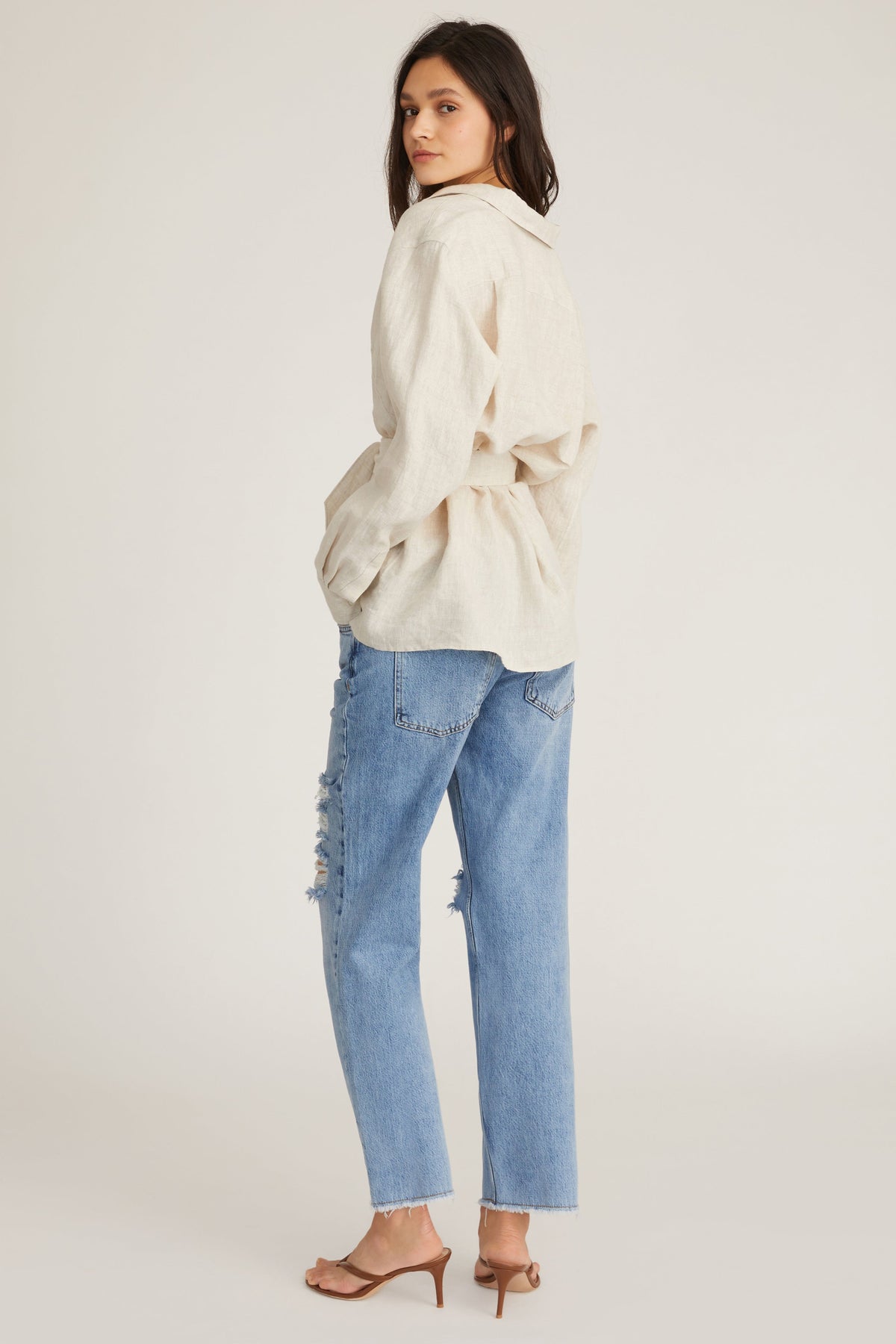 Layne Linen Tuxedo Top in Flax
