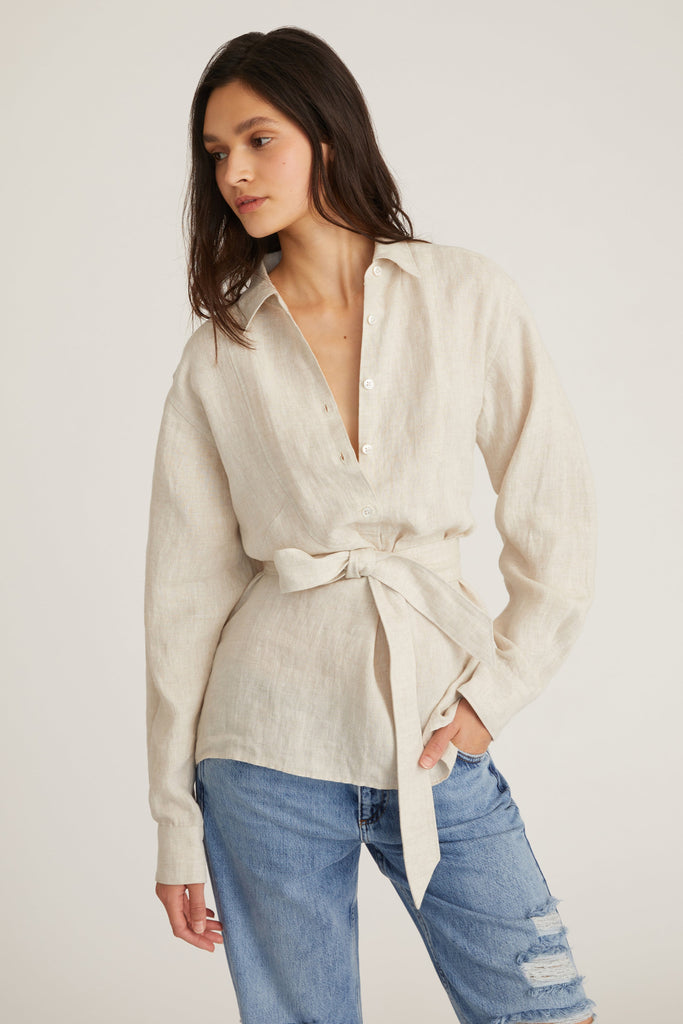 Layne Linen Tuxedo Top in Flax