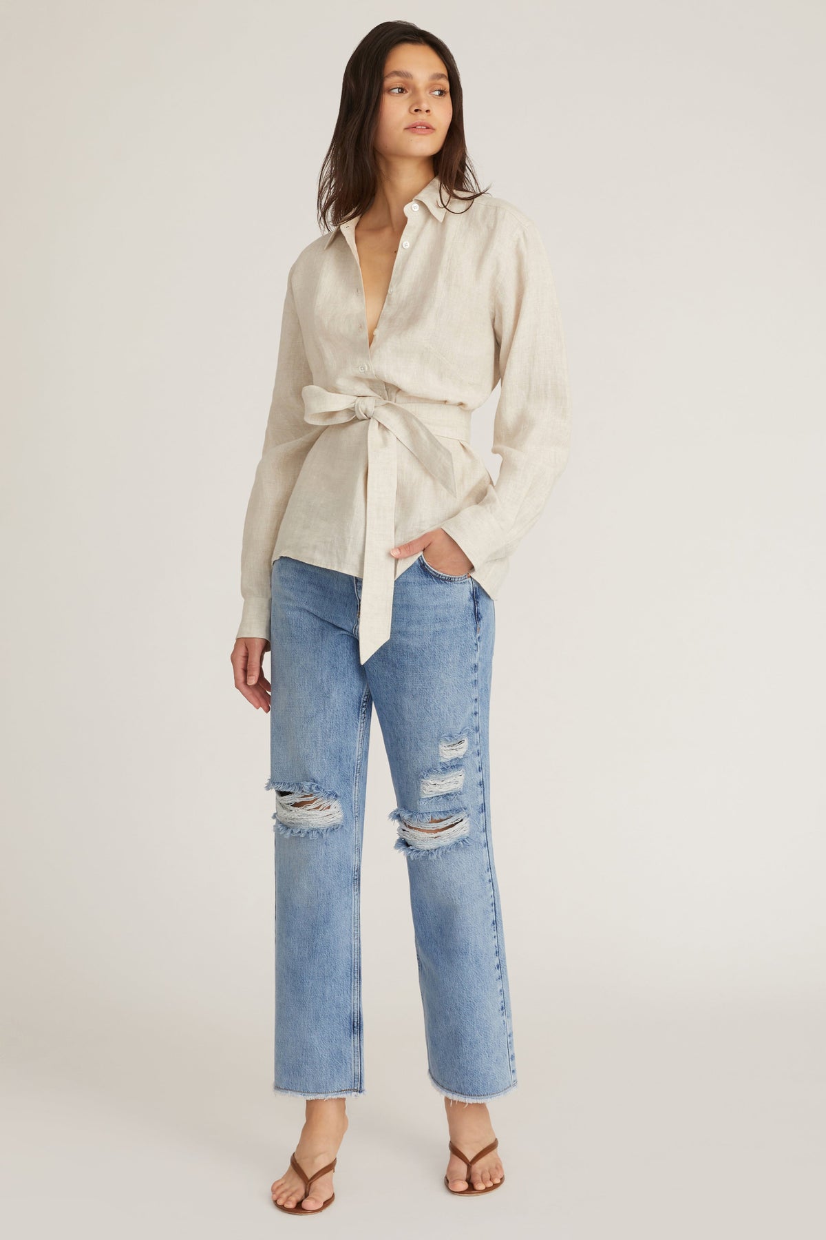 Layne Linen Tuxedo Top in Flax