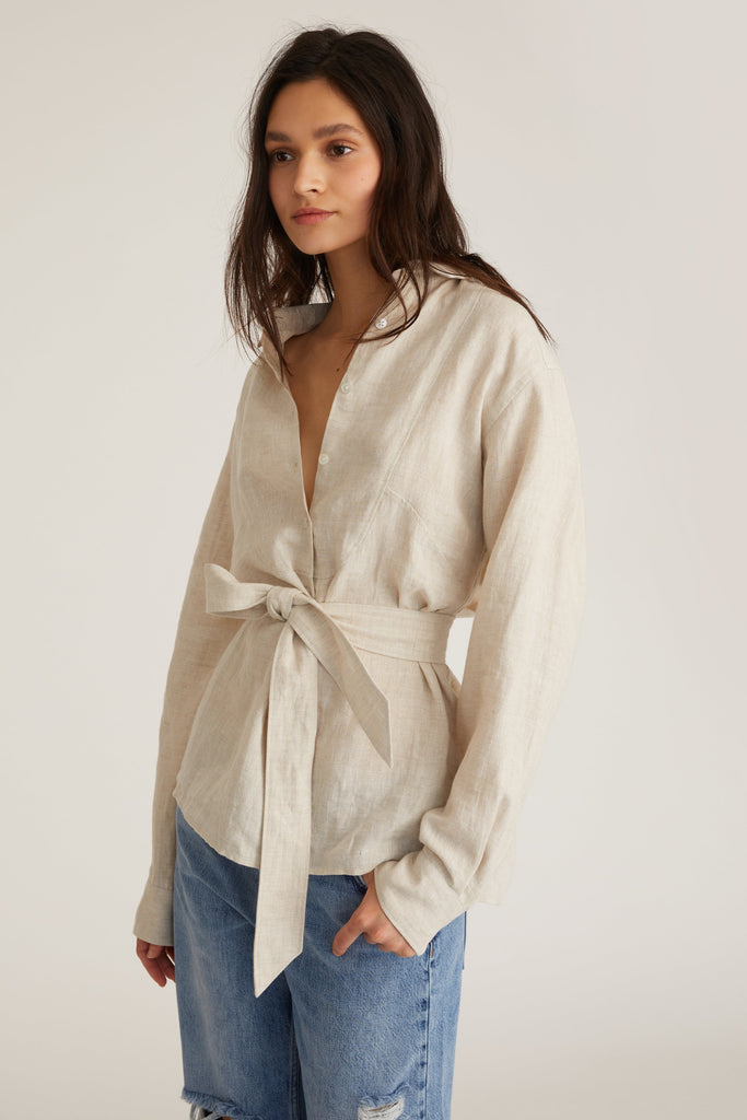 Layne Linen Tuxedo Top in Flax