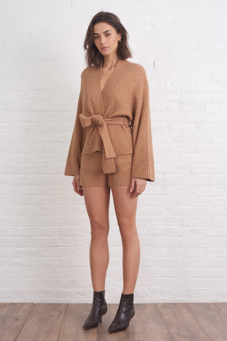 Kyrie Cashmere Blend Cropped Cardigan in Camel