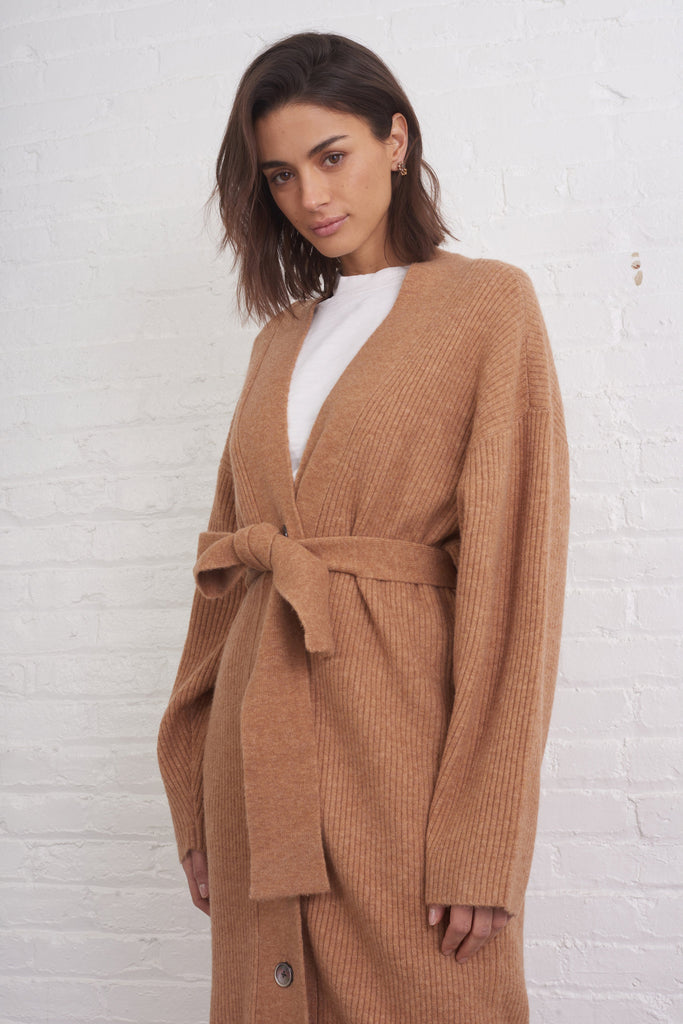 Kyrie Cashmere Blend Midi Cardigan in Camel