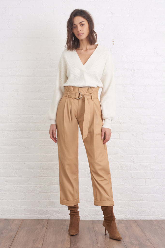 Dixon Leather Paper Bag Cropped Pant in Desert