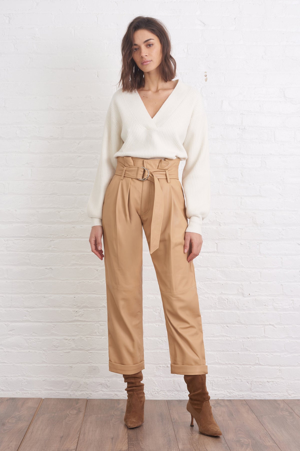 Dixon Leather Paper Bag Cropped Pant in Desert