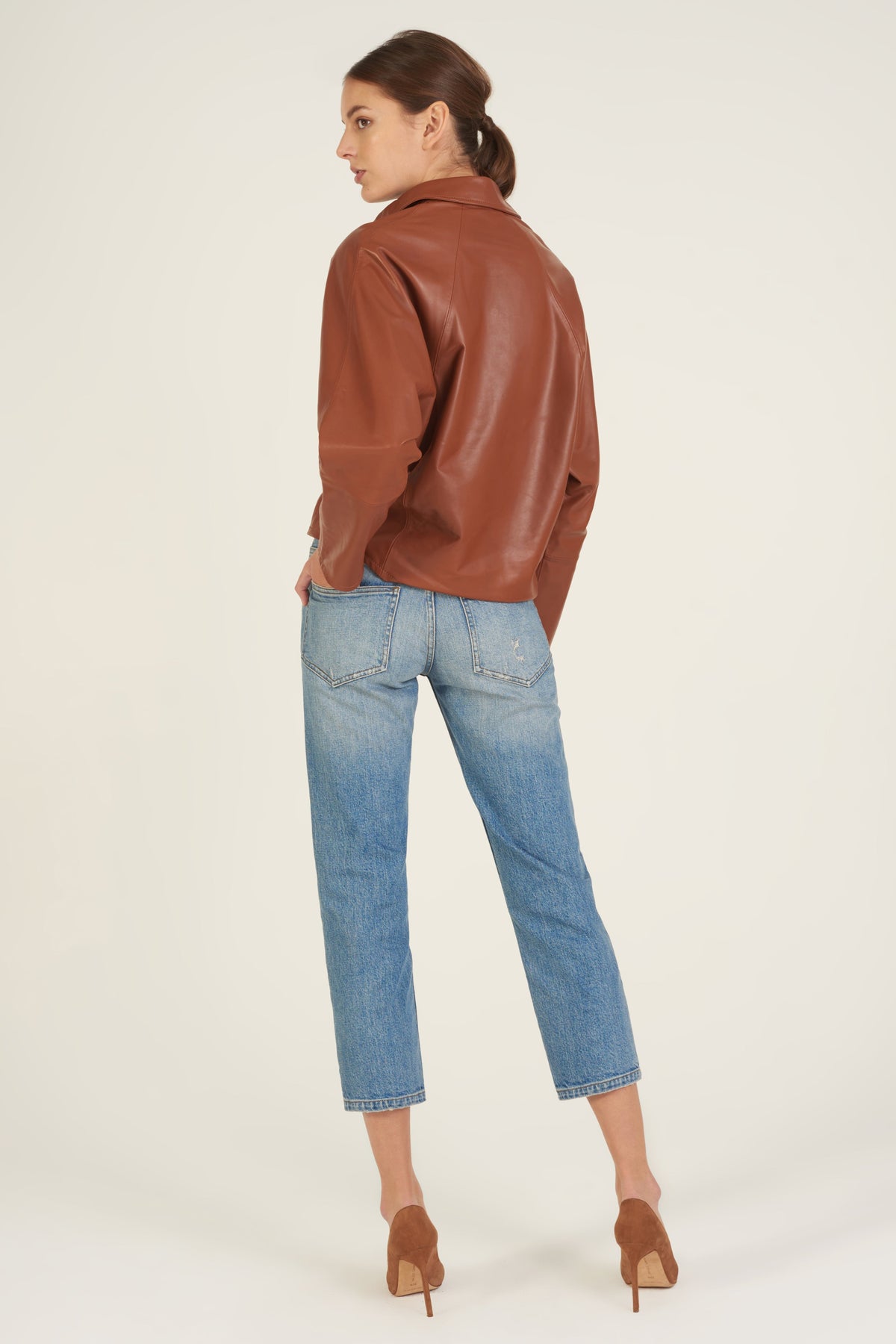 Madi Leather Tunic Top in Sienna