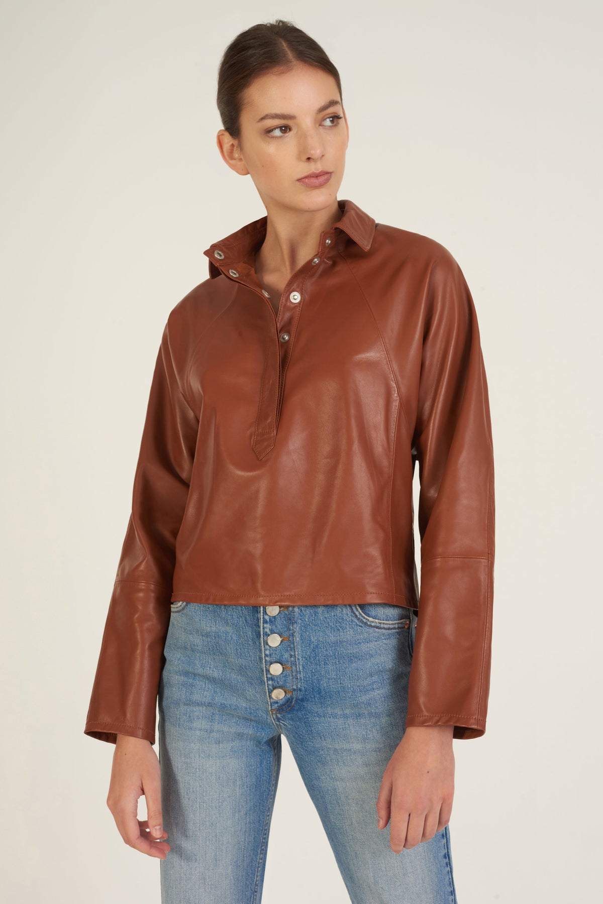 Madi Leather Tunic Top in Sienna