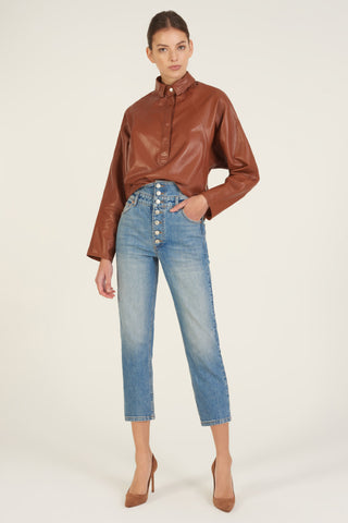 Madi Leather Tunic Top in Sienna