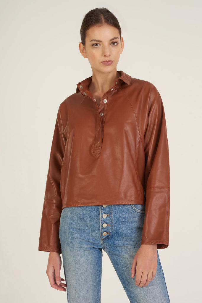 Madi Leather Tunic Top in Sienna
