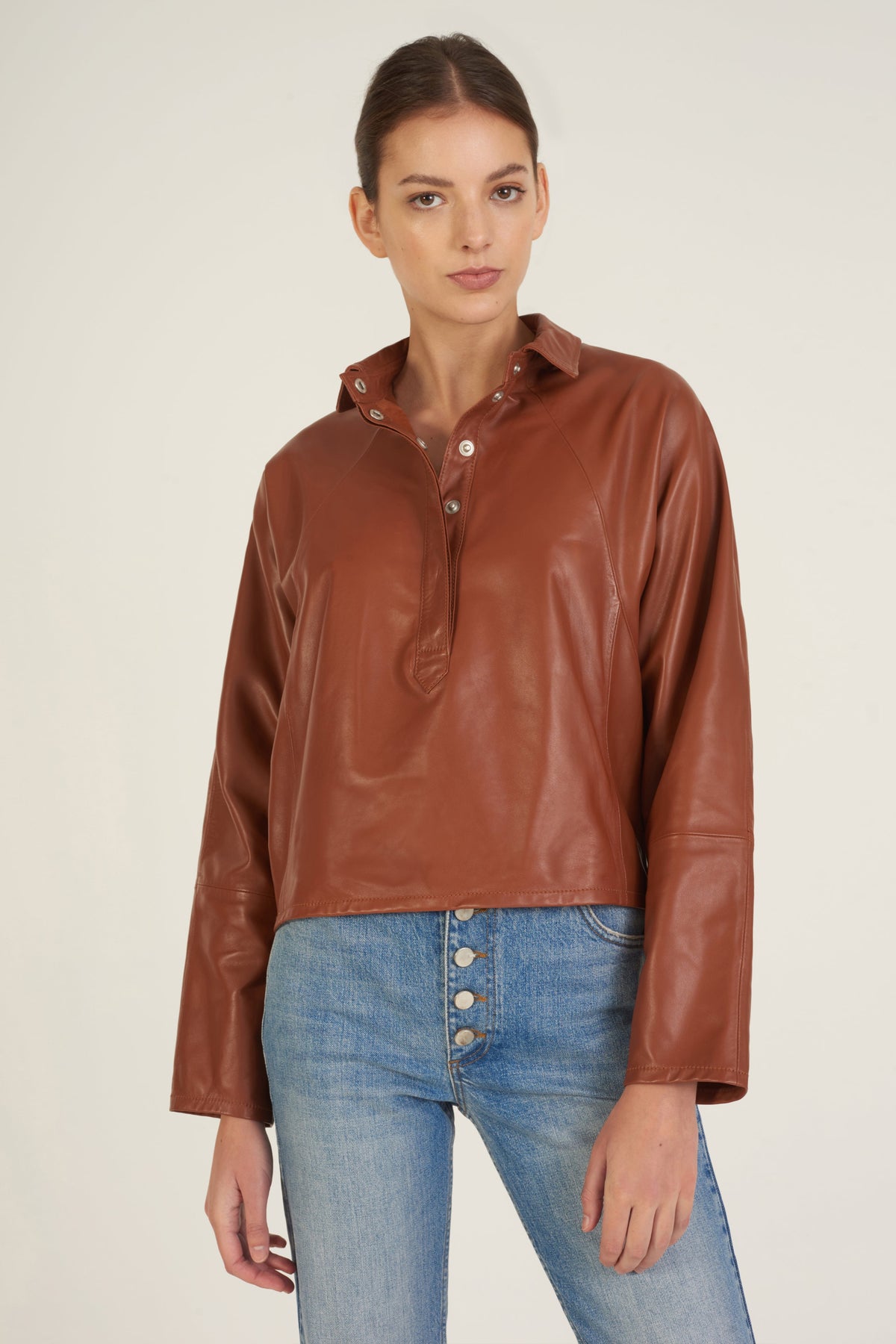 Madi Leather Tunic Top in Sienna