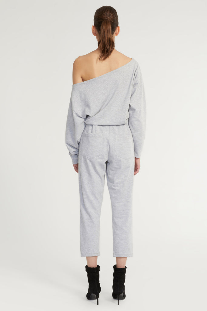 Marlo Drop Shoulder Knit Jumpsuit in Light Heather Grey