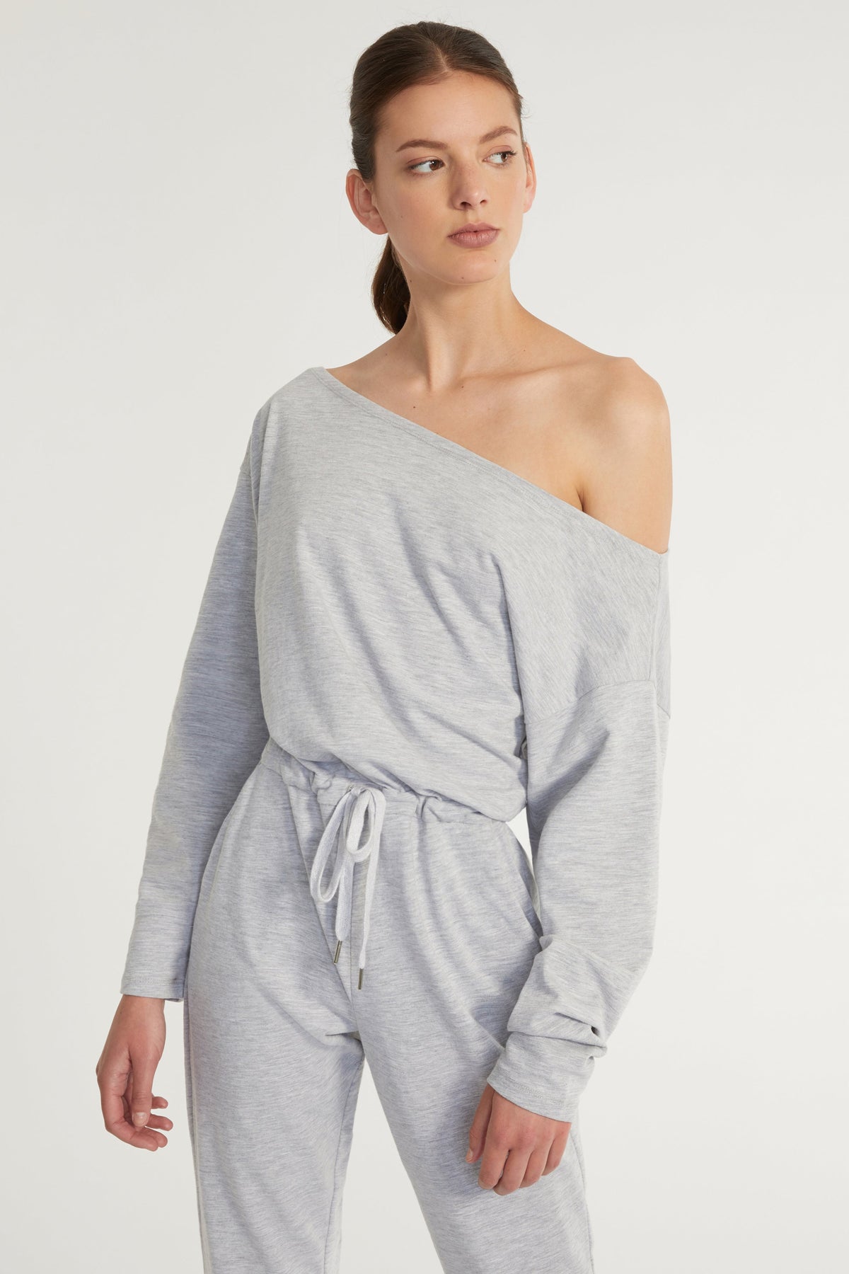 Marlo Drop Shoulder Knit Jumpsuit in Light Heather Grey