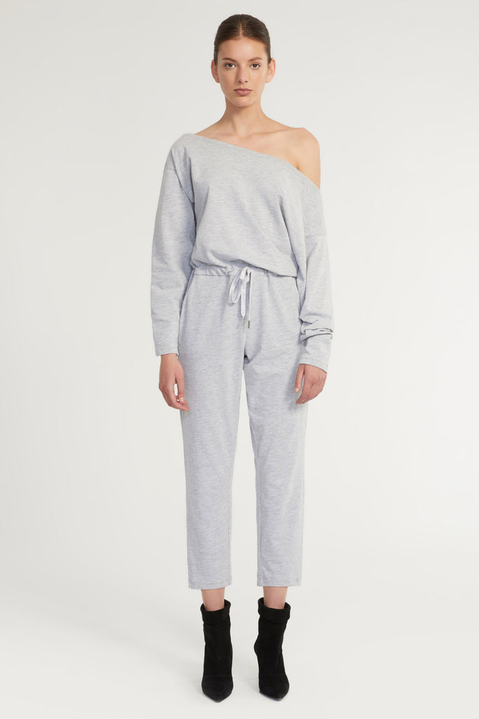 Marlo Drop Shoulder Knit Jumpsuit in Light Heather Grey