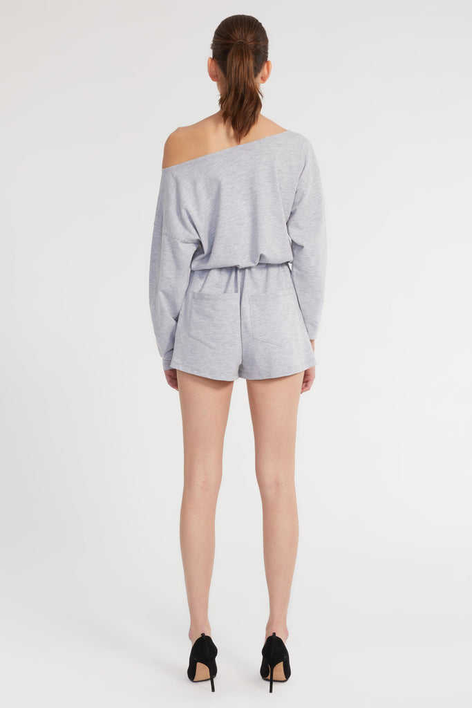 Marlo Drop Shoulder Knit Romper in Light Heather Grey