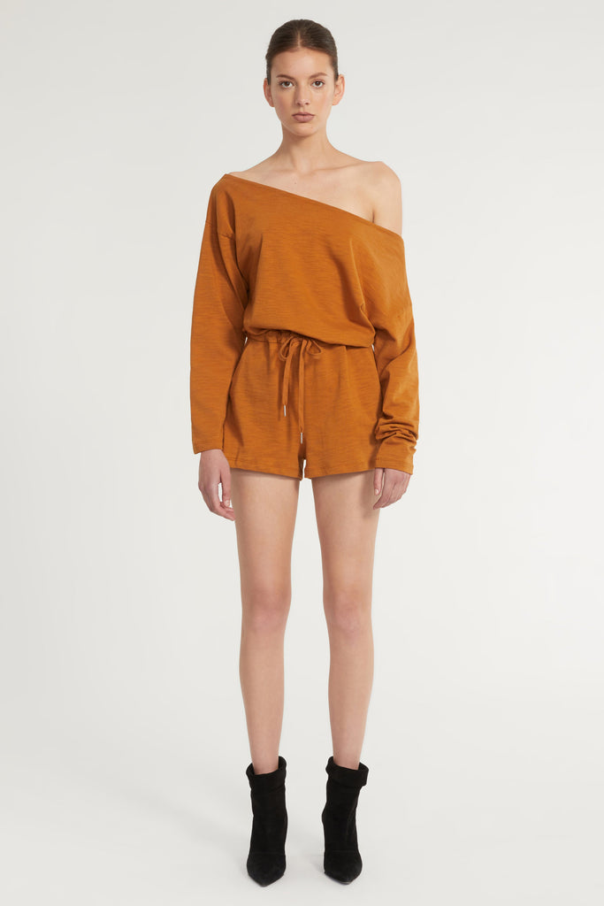 Marlo Drop Shoulder Knit Romper in Topaz