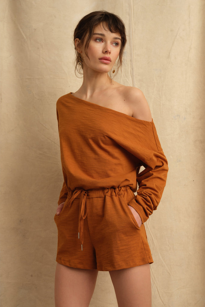 Marlo Drop Shoulder Knit Romper in Topaz