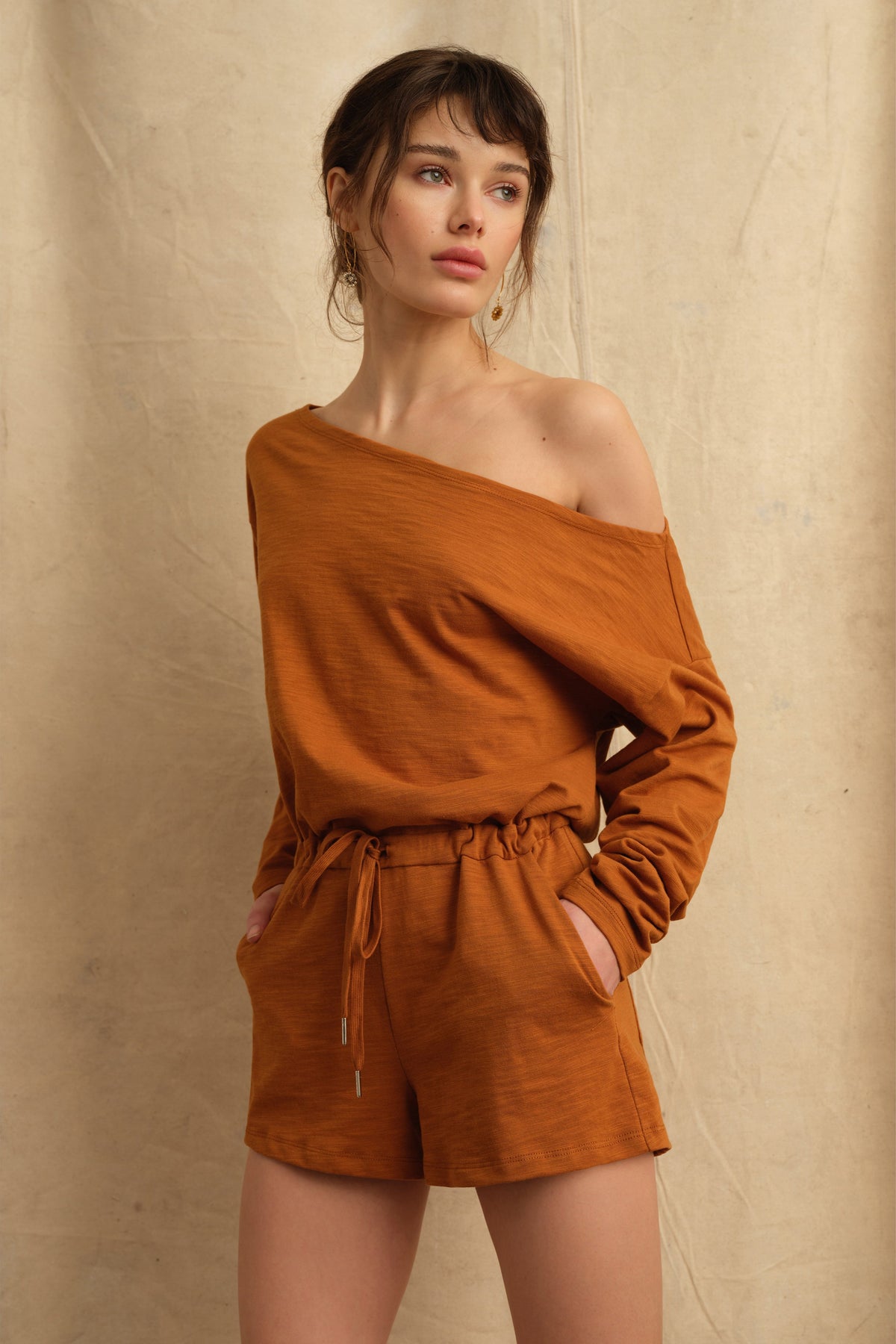 Marlo Drop Shoulder Knit Romper in Topaz