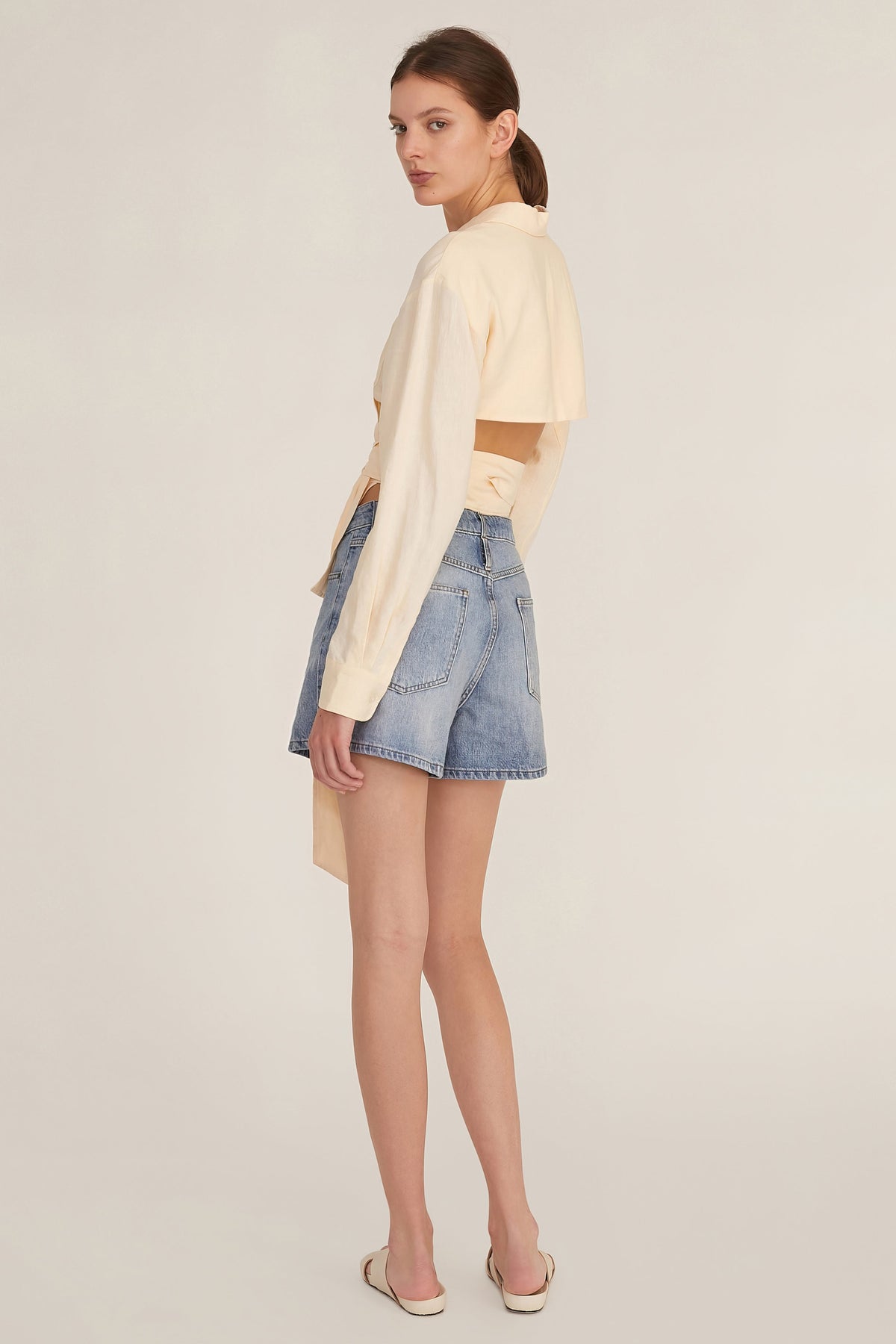 Mila Linen Wrap Front Shirt in Custard