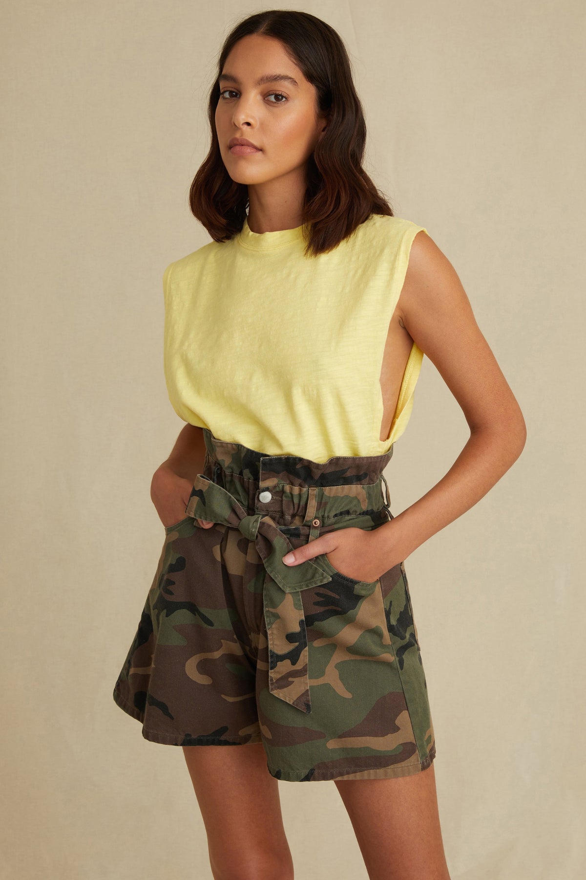 Monty Elastic Paper Bag Camo Canvas Short