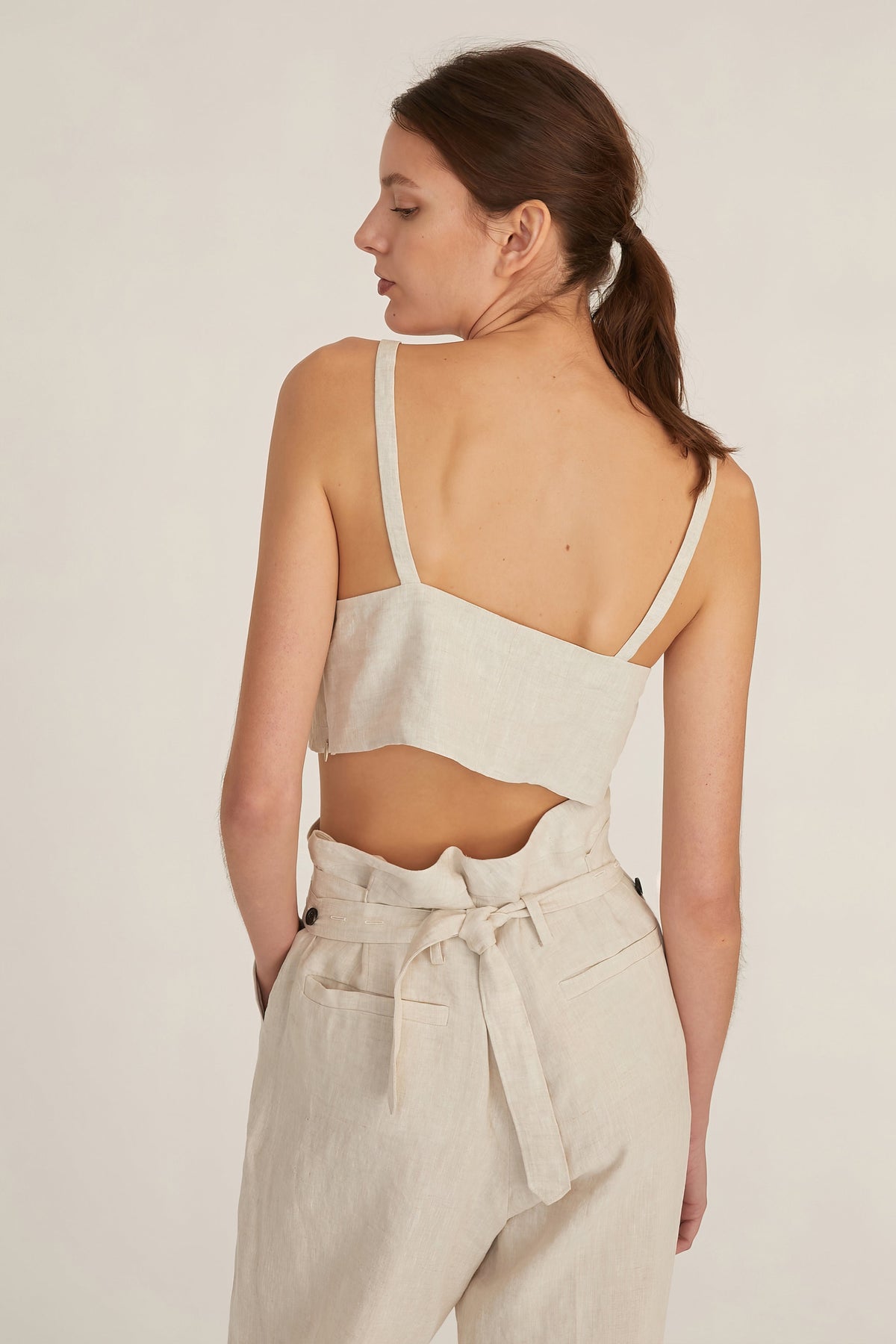 Paloma Linen Tie-Front Crop Top in Flax