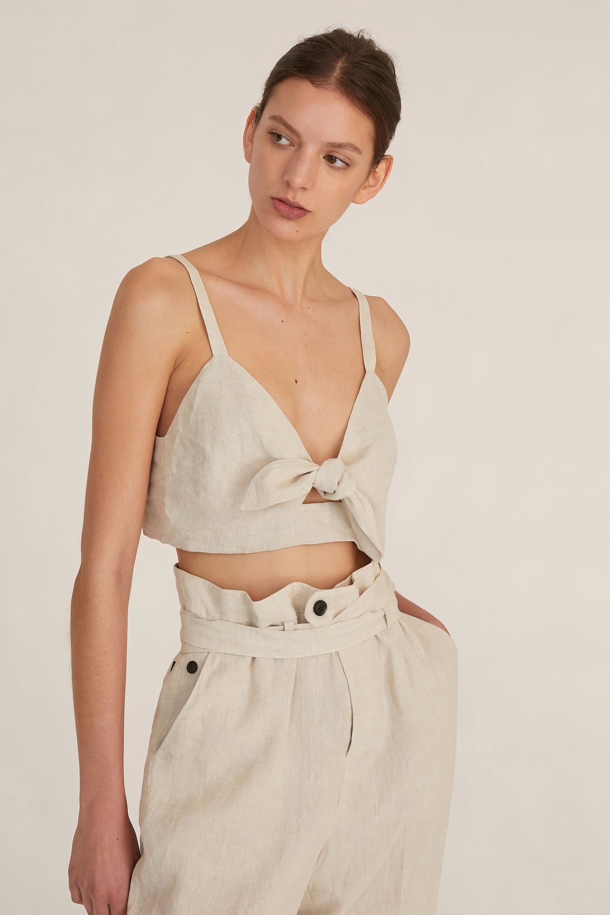 Paloma Linen Tie-Front Crop Top in Flax