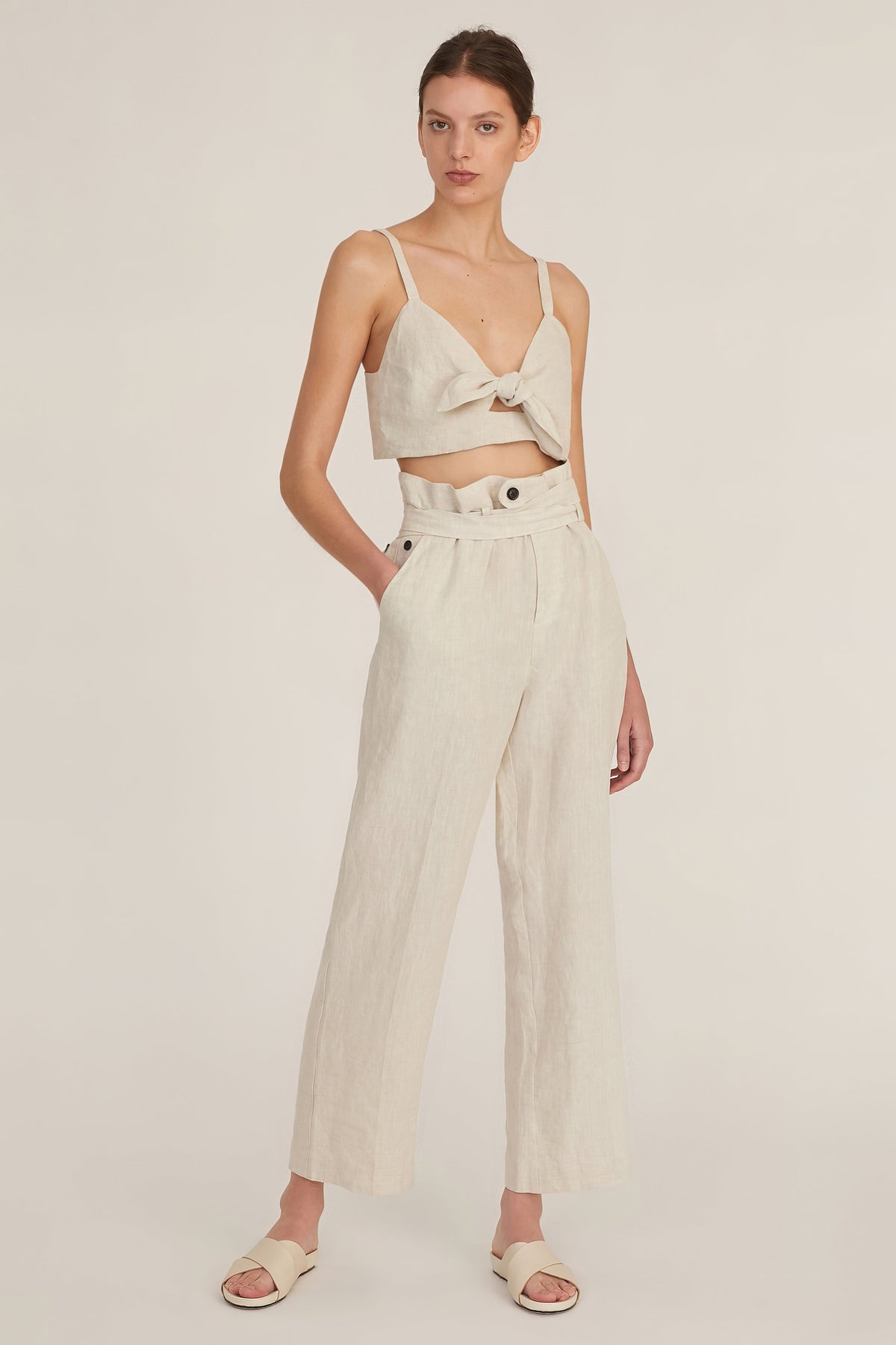 Paloma Linen Tie-Front Crop Top in Flax