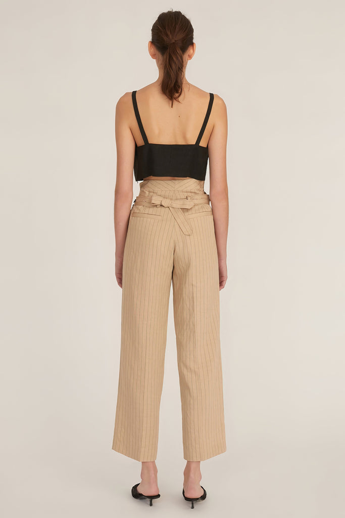 Paloma Linen Tie-Front Crop Top in Linen Black